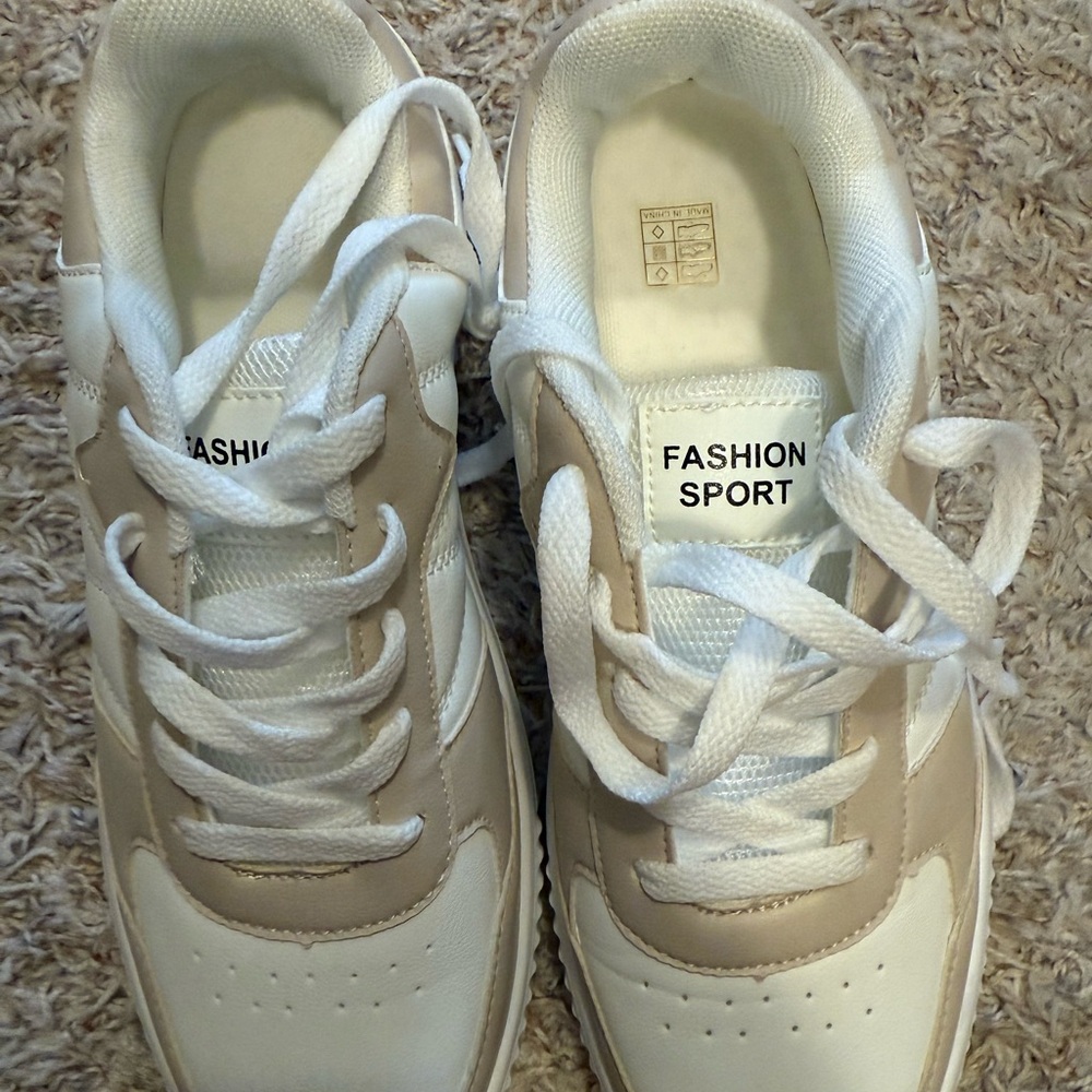 Women's White and Tan Sneakers